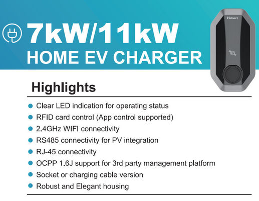 Cargador de vehículos eléctricos de 3 fases de tipo 2 de 11 kW EVSE portátil para automóviles eléctricos